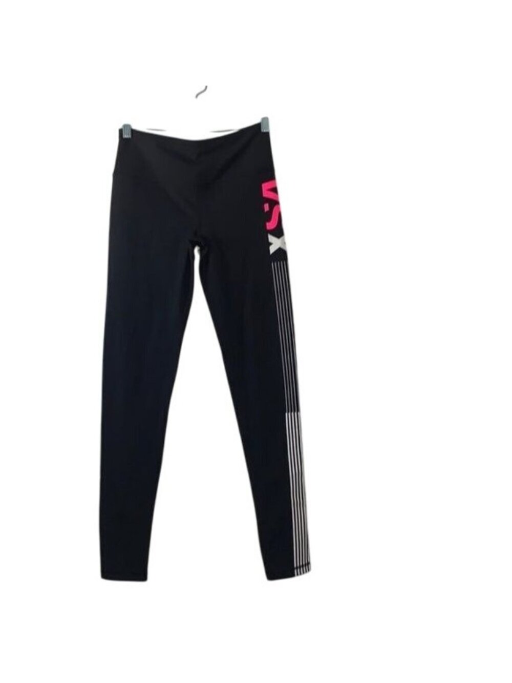 Victorias Secret VSX Sport Black Leggings With Pink Logo & Striped Design Size S